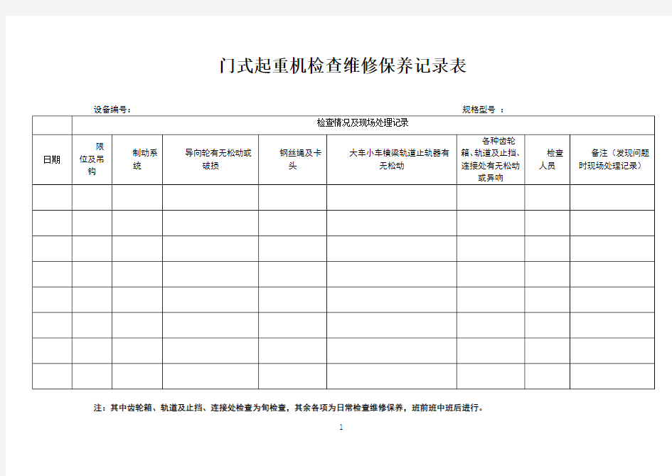 门式起重机检查维修保养记录表