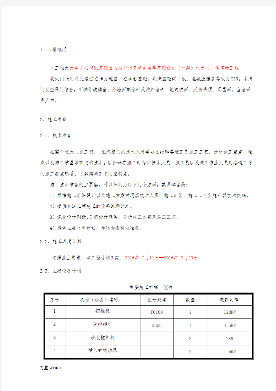 厂区围墙大门工程施工组织设计方案