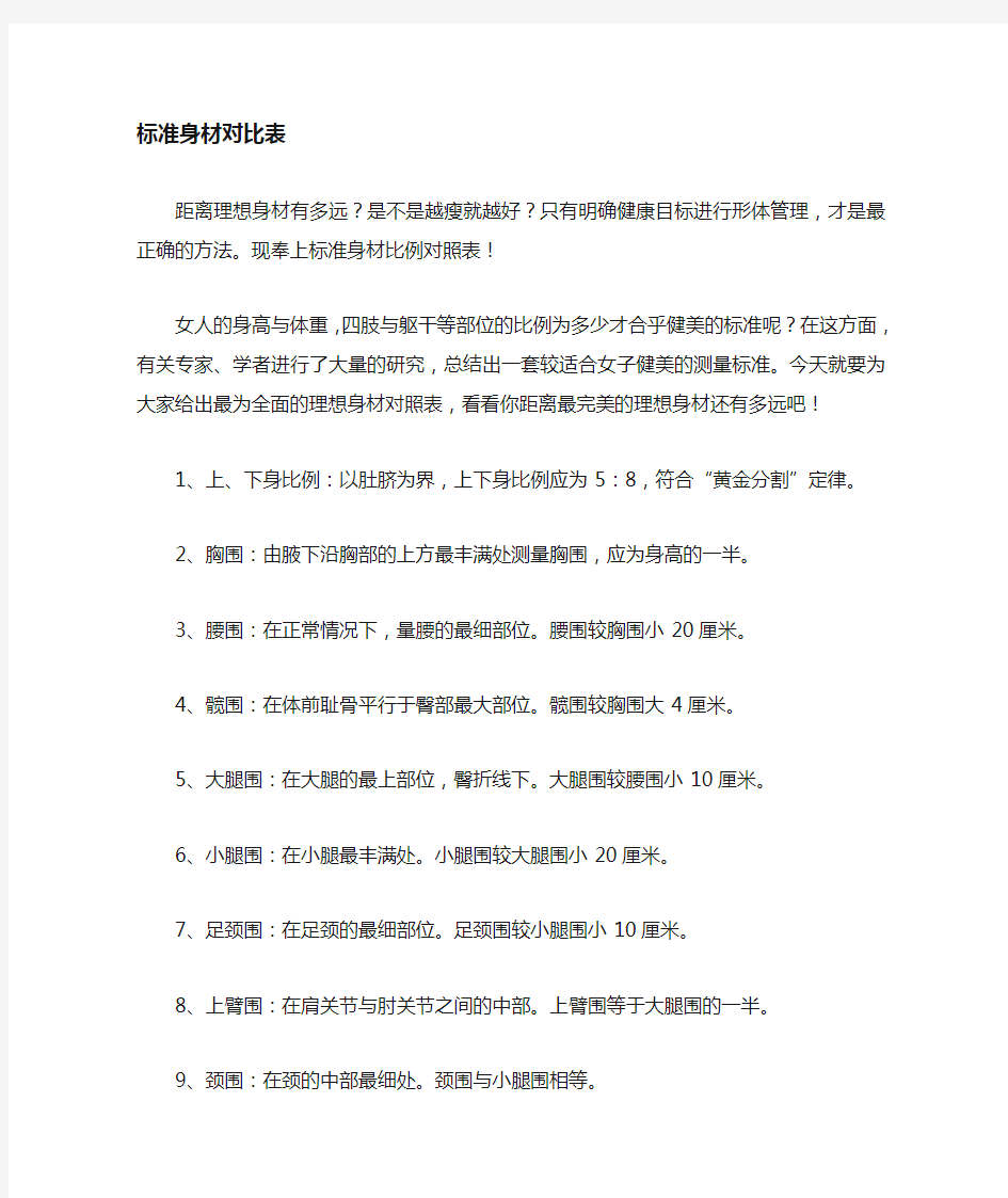 标准尺寸对照表