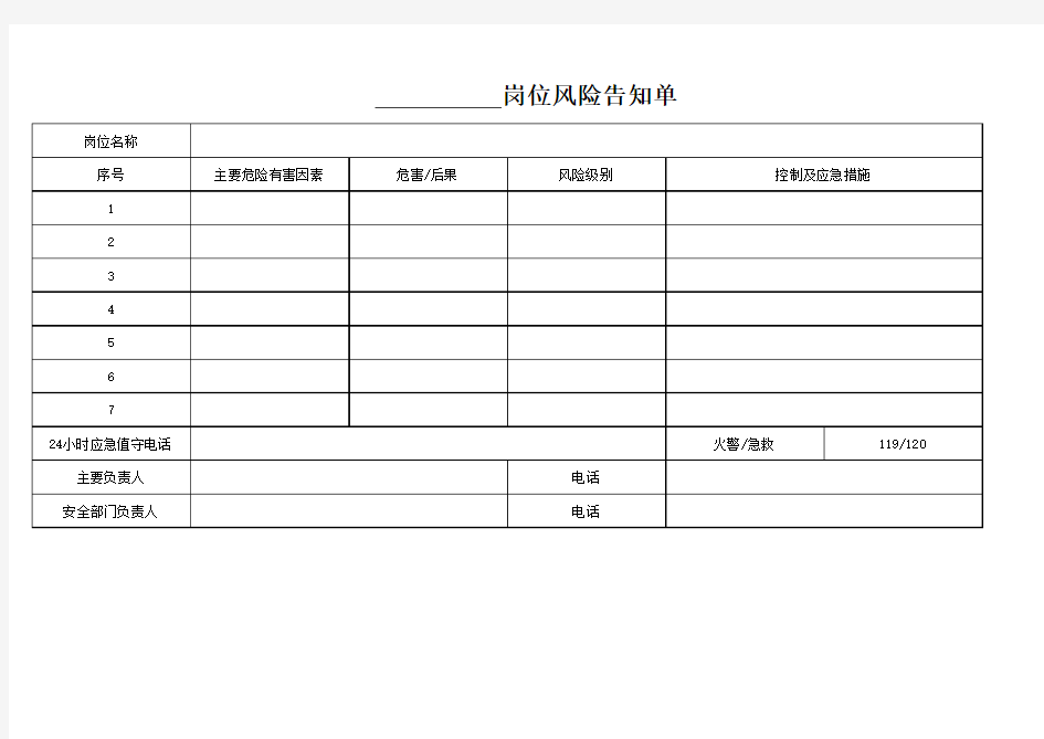 安全风险分级管控表格