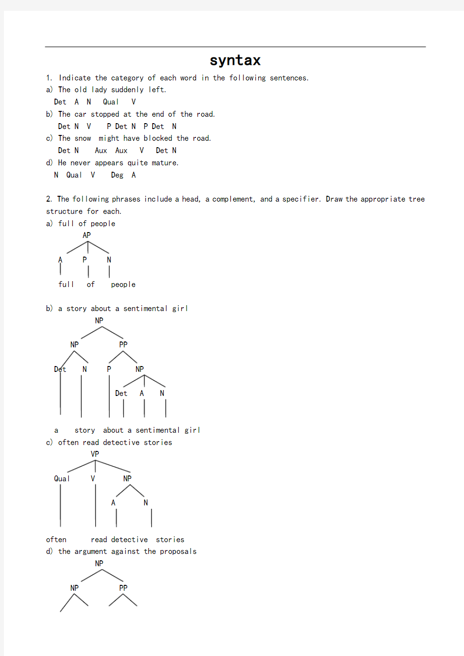 语言学第四单元课后问题详解syntax树状图thesrule