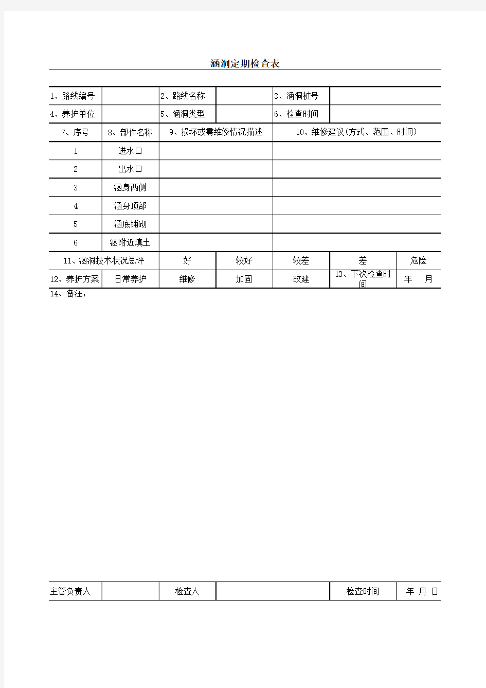 涵洞定期检查表