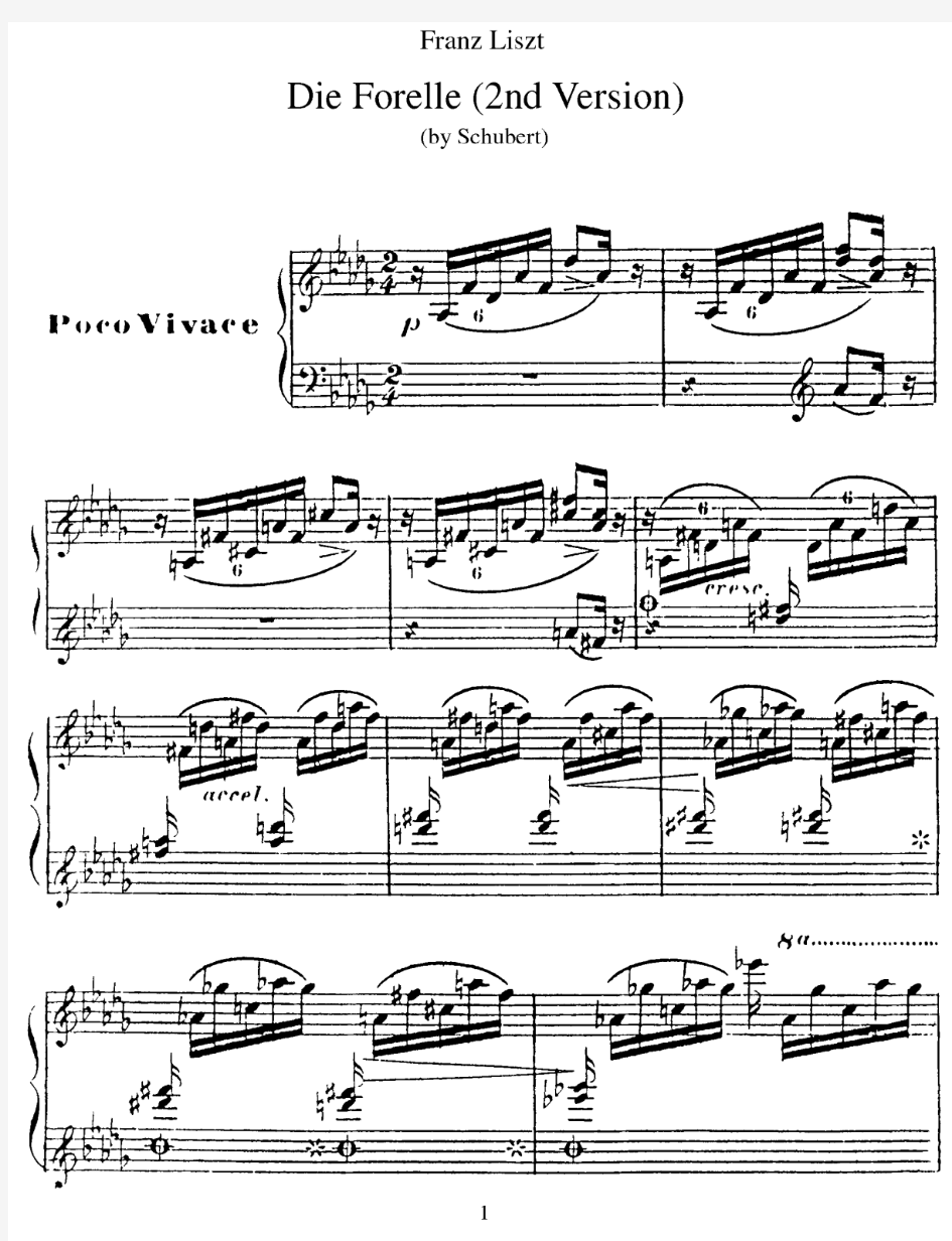 (李斯特 改编舒伯特版)Die Forelle (version 2) (Schubert) 原版 五线谱 钢琴谱 正谱