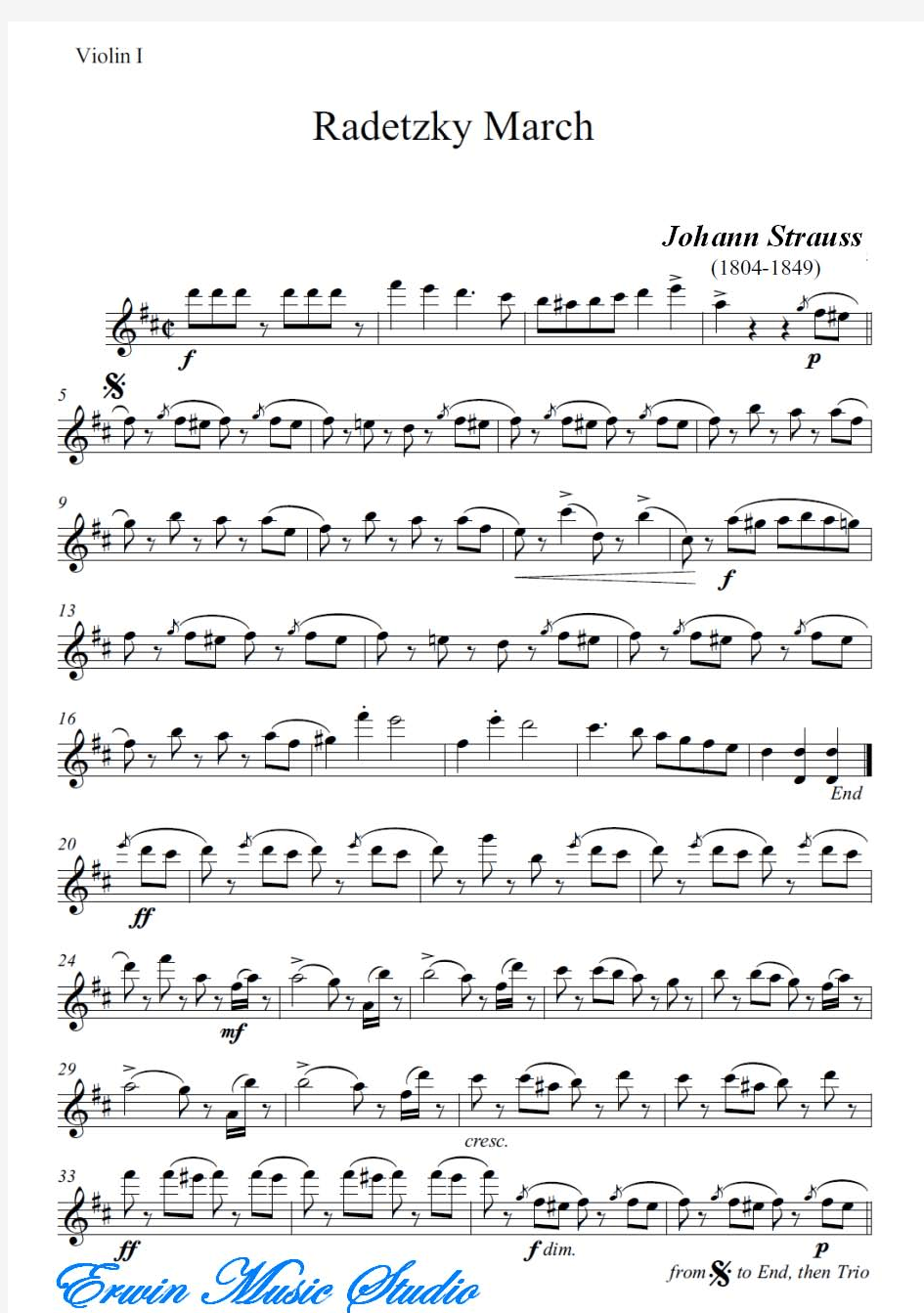 ViolinI约翰·施特劳斯《拉德斯基进行曲》弦乐四重奏总谱 分谱