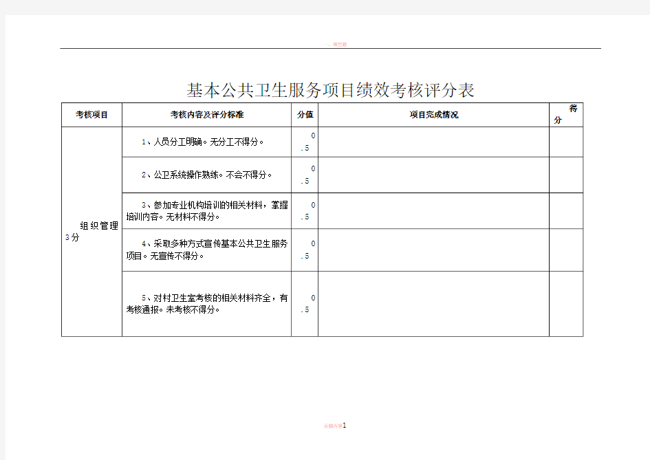 基本公共卫生绩效考核评分表(部分)