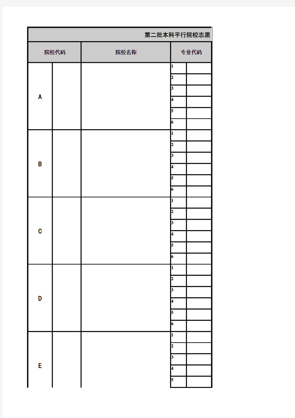 2017年高考志愿填报样表