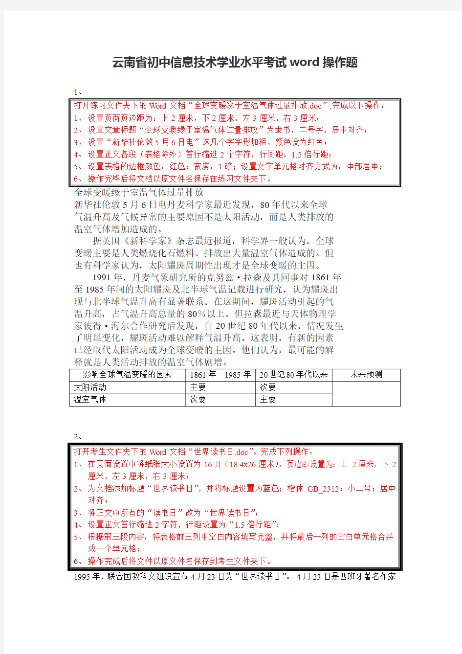 初中信息技术学业水平考试操作题