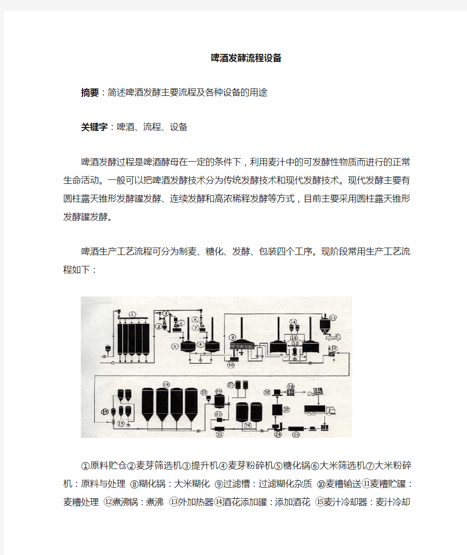 啤酒发酵工艺流程设备