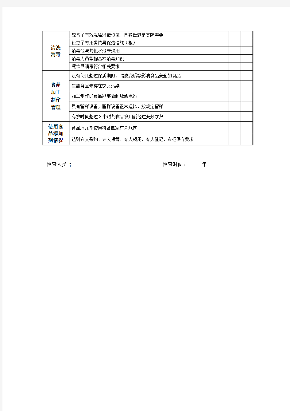 学校食堂食品安全专项监督检查表