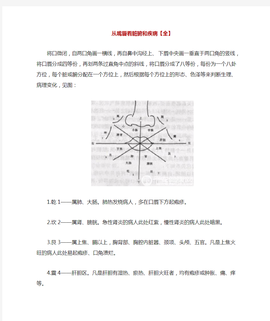 从嘴唇看脏腑和疾病