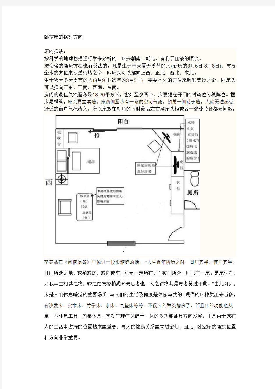 卧室床的摆放方向