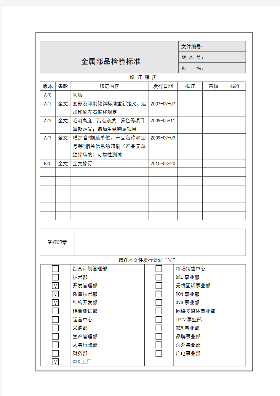 金属部品检验标准