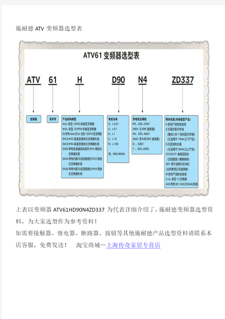 施耐德变频器选型表指南