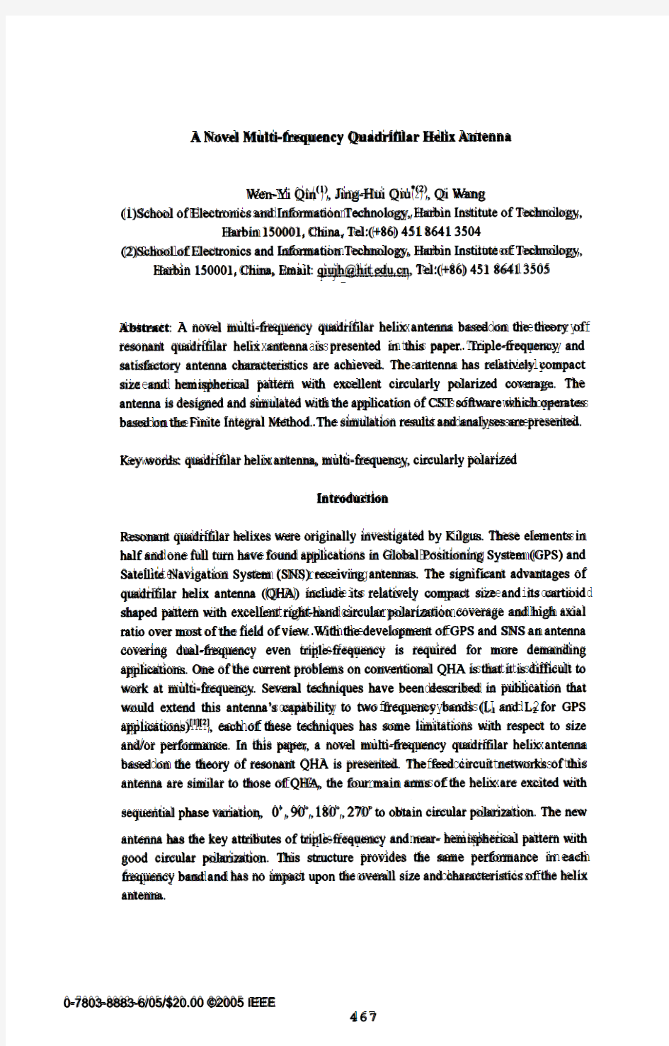 a novel multi-frequency quadrifilar helix antenna