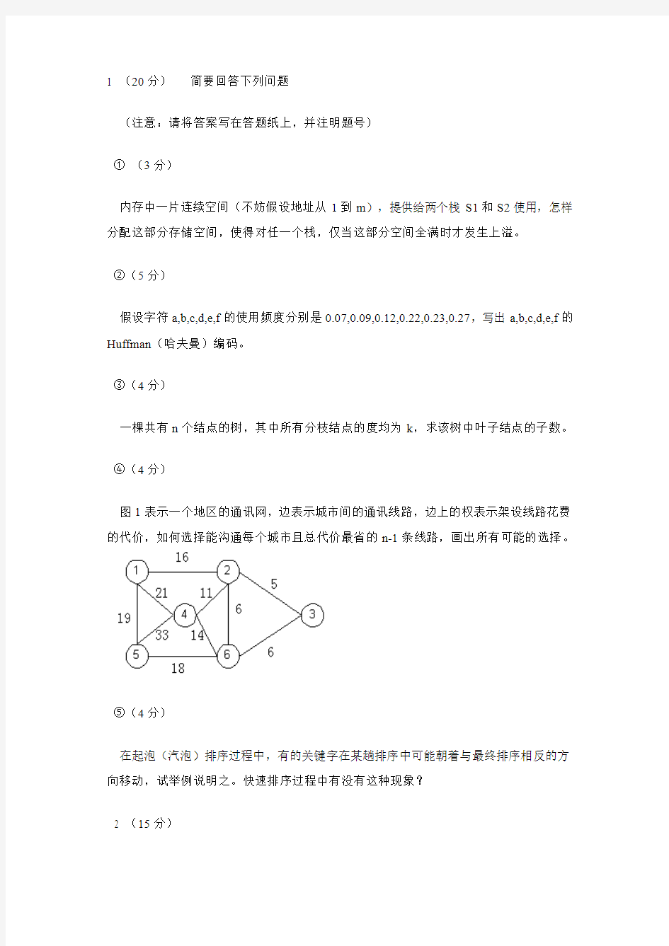 东北大学2000年数据结构试题