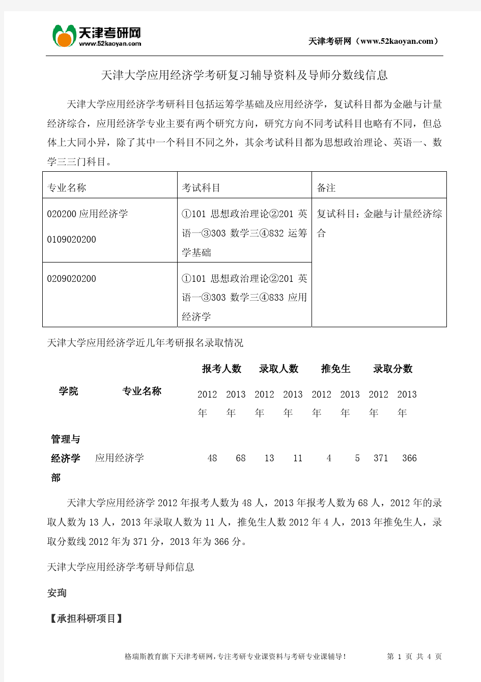 天津大学应用经济学考研复习辅导资料及导师分数线信息