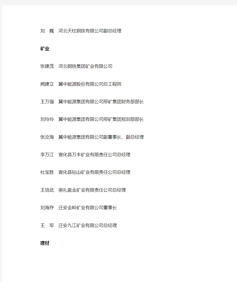 河北省工业企业代表团名单