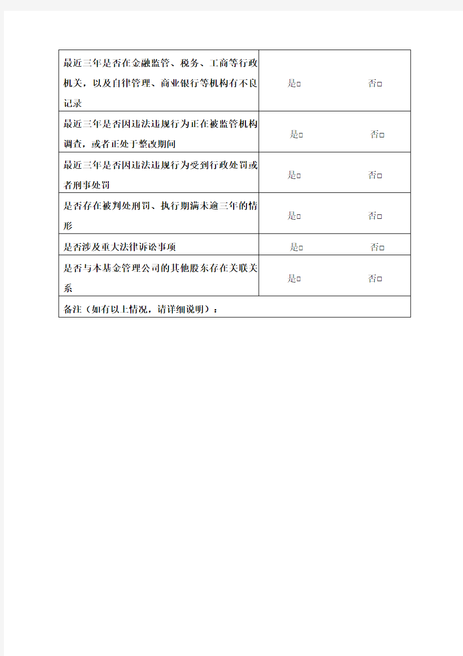 基金管理公司拟任股东基本情况表(自然人)-模板