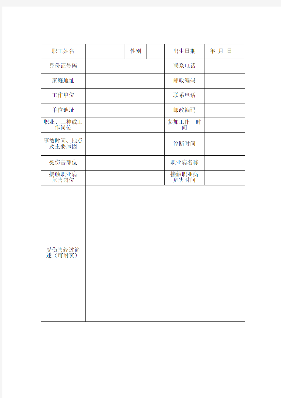 工伤认定申请表