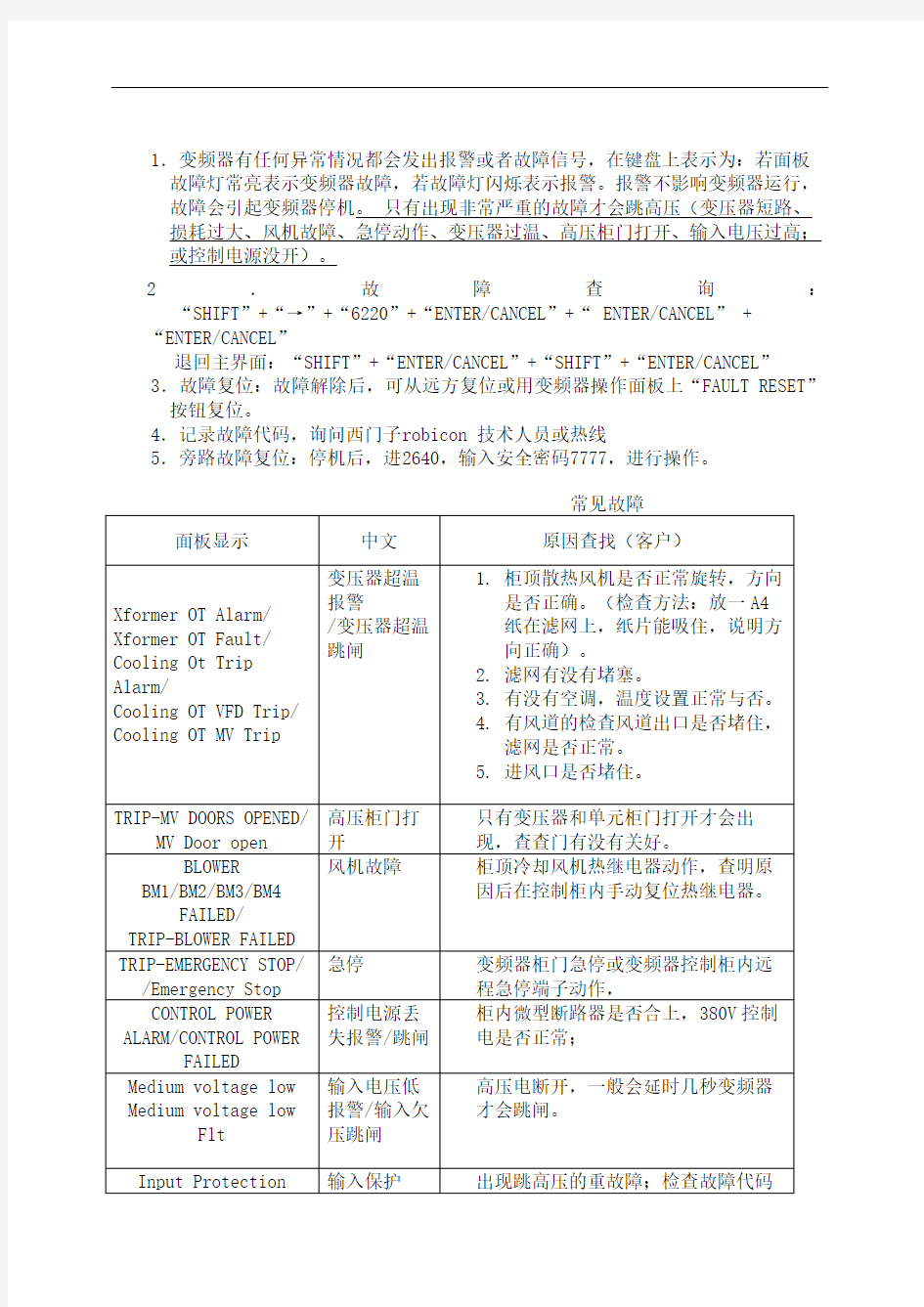 西门子高压变频器常见故障处理