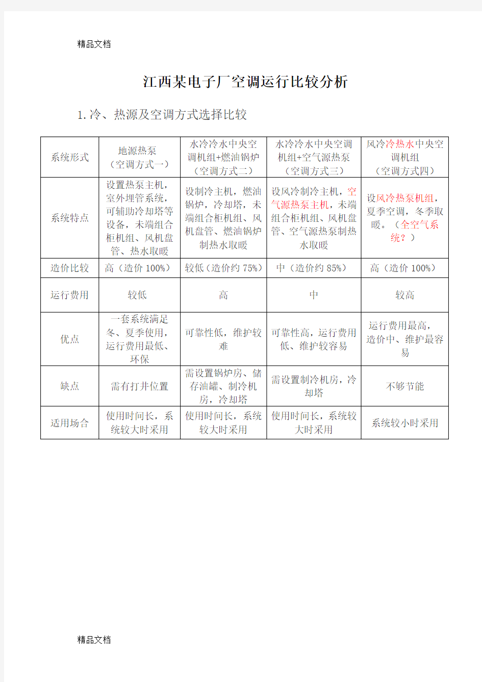 (整理)地源热泵与传统空调运行费用比较.