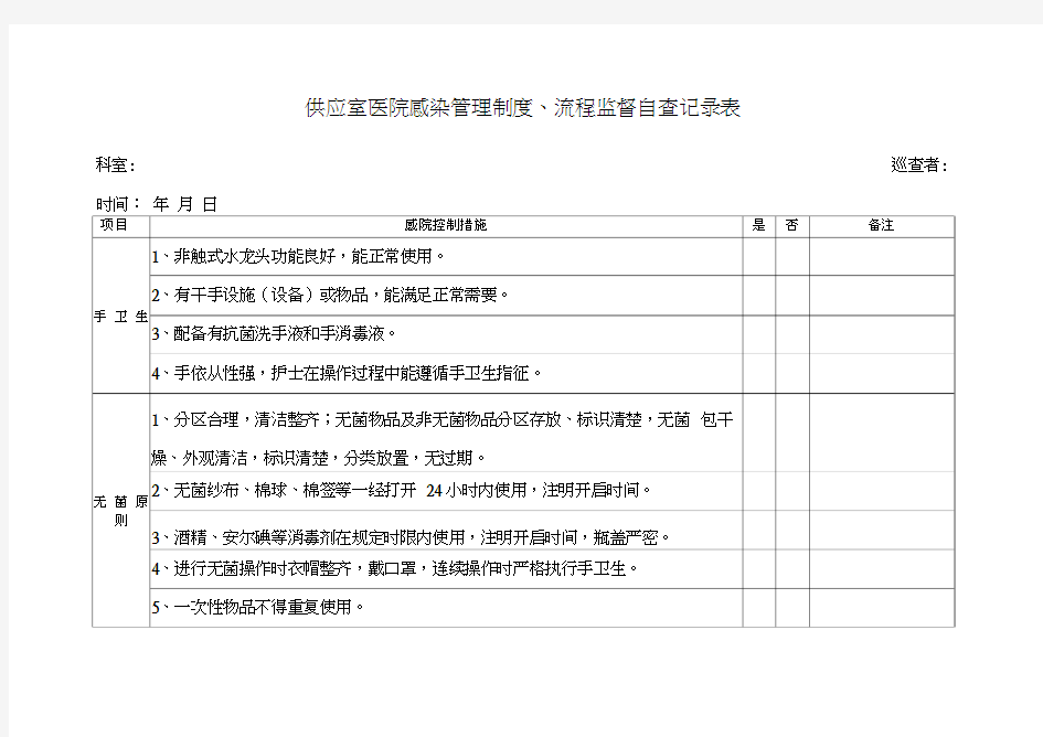 供应室医院感监控自查记录表