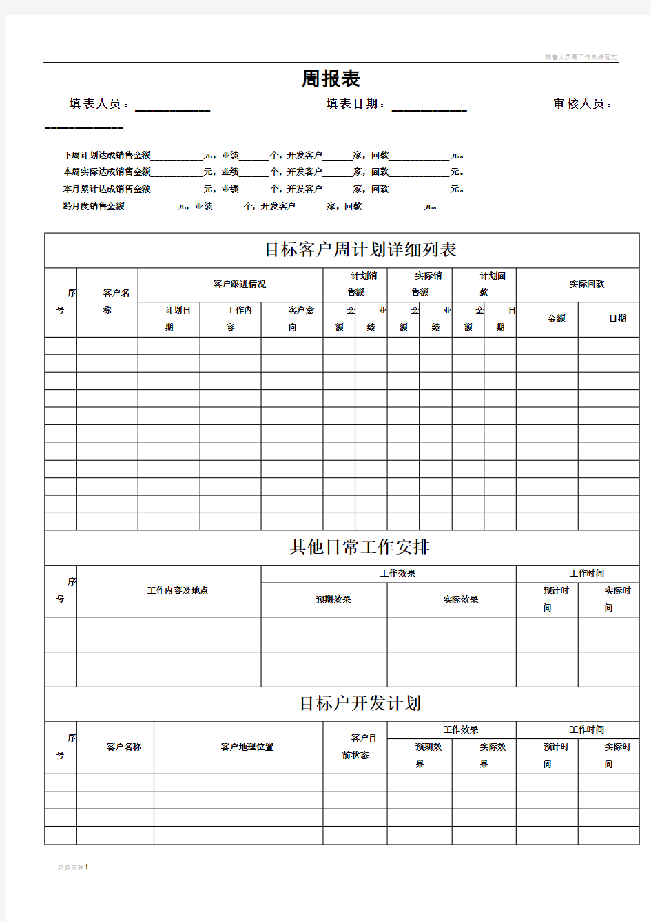 销售人员周报表