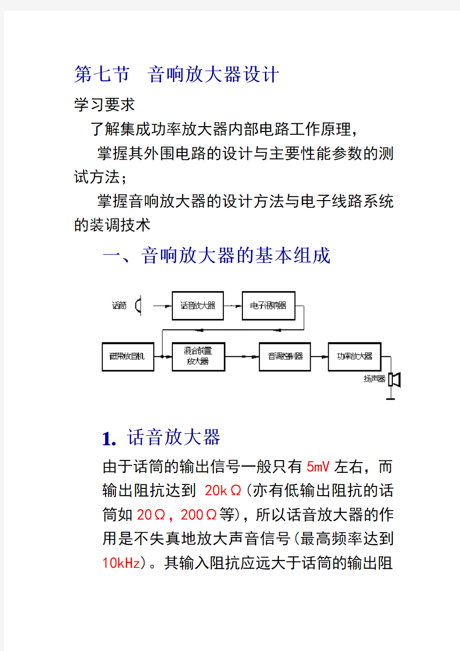 音响放大器设计