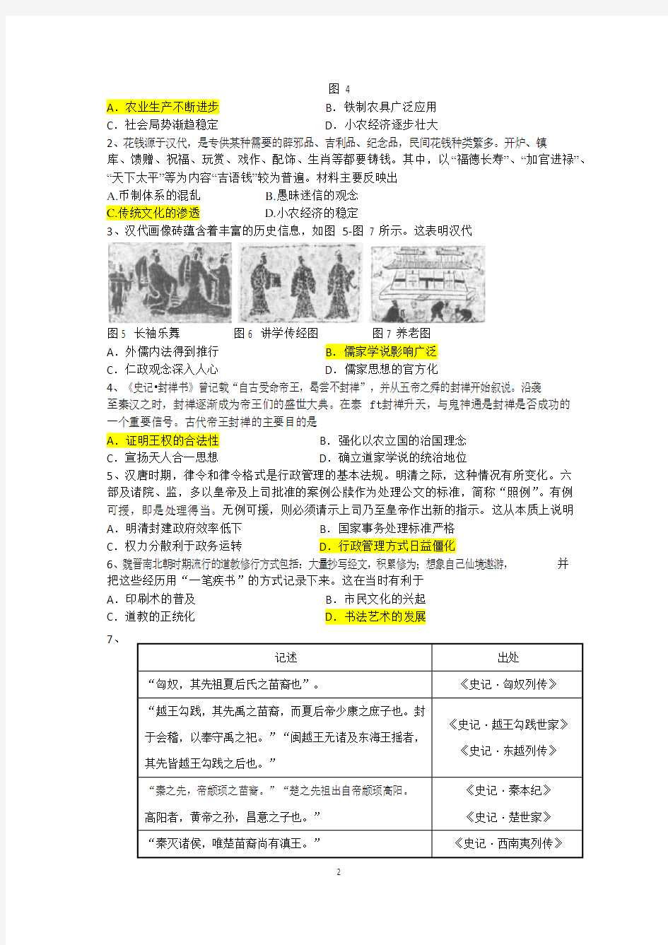 2019高考前选择题专练之中国古代史(可编辑修改word版)