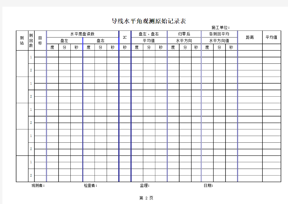 导线水平角观测原始记录表(标准) (2)