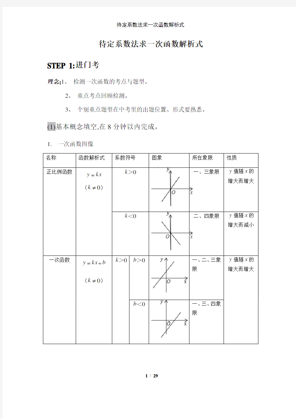 待定系数法求一次函数解析式