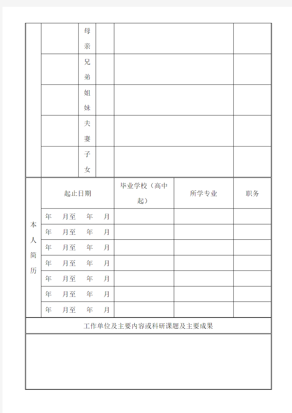 社会人员应聘登记表