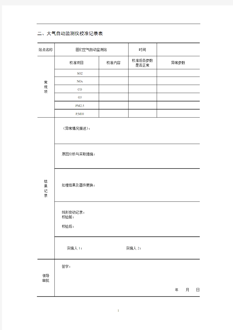 大气自动监测设备运行与维护记录表.doc