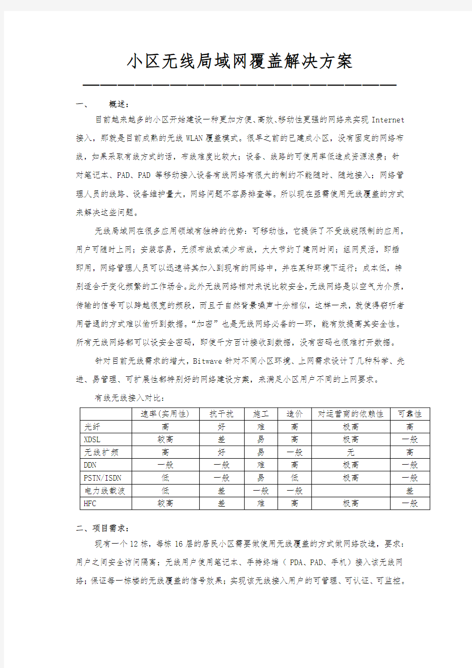 小区WLAN无线覆盖项目解决方案