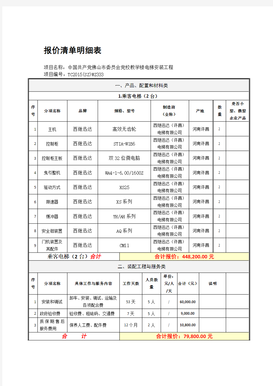 报价清单明细表