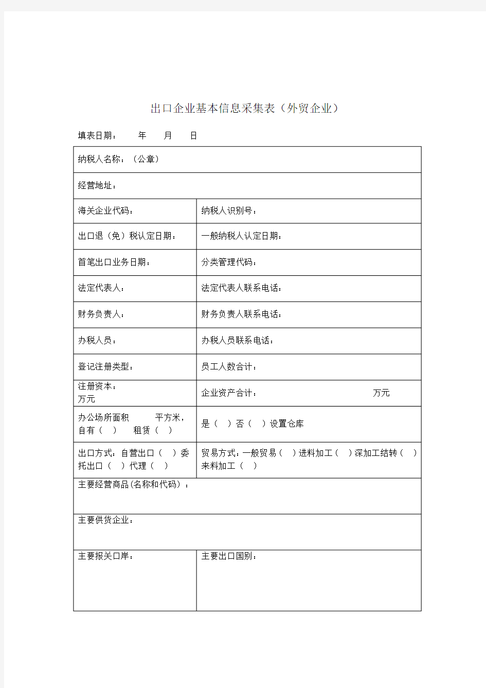 出口企业基本信息采集表外贸企业