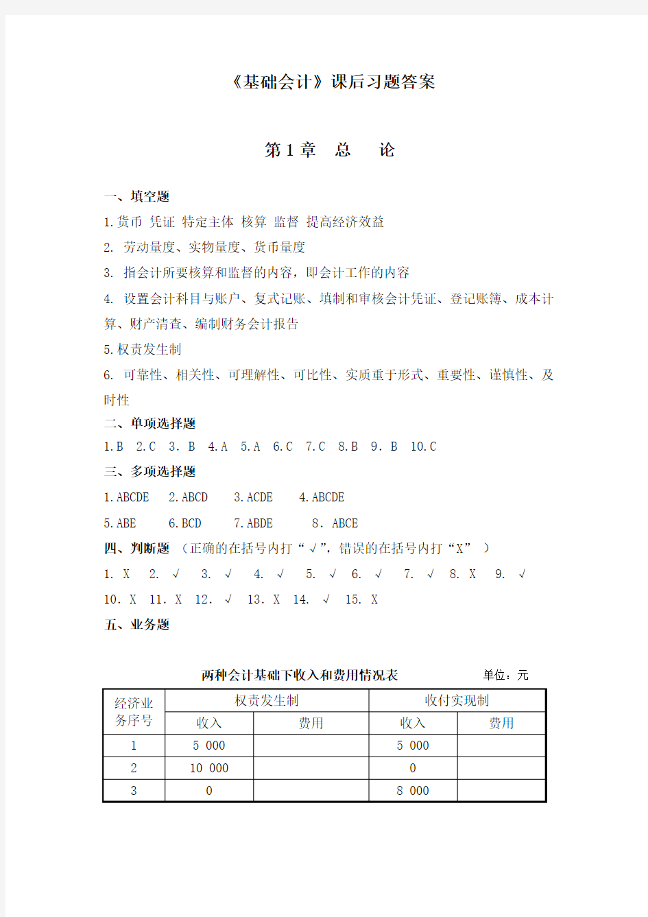 基础会计课后习题答案