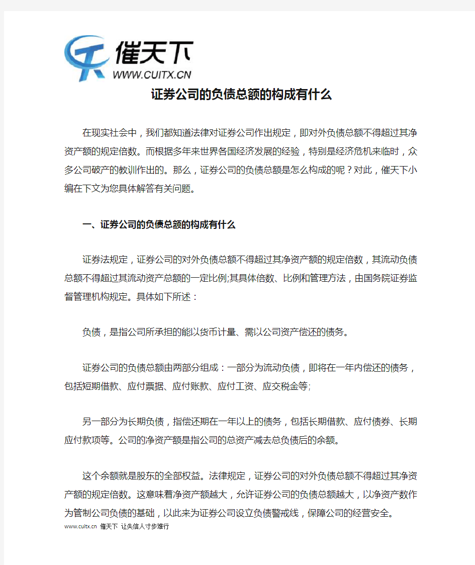 证券公司的负债总额的构成有什么