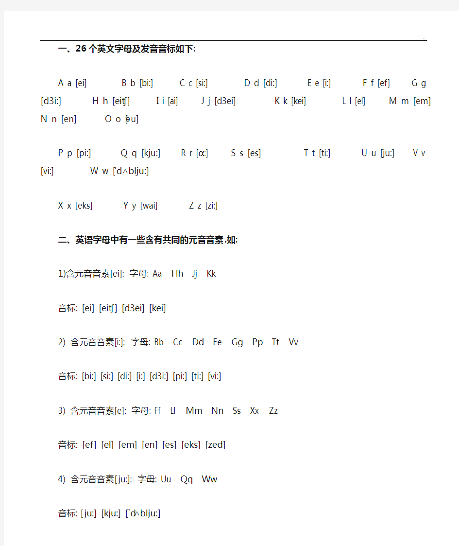 26个英文字母大小写带音标