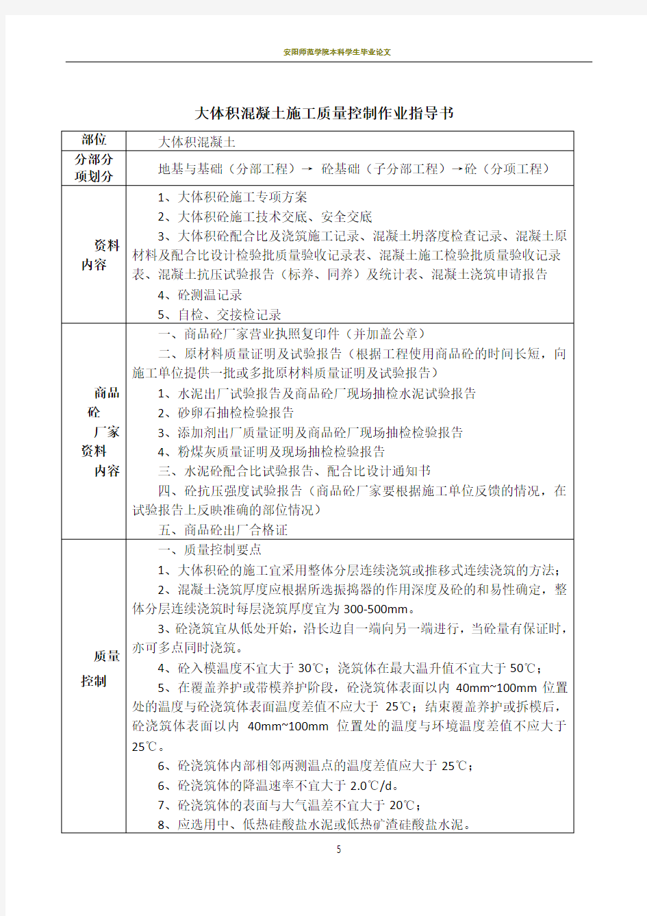 大体积混凝土施工质量验收