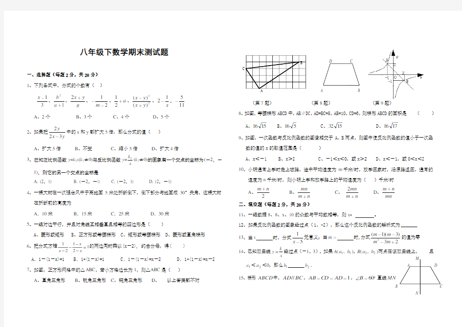 八年级下数学期末测试题