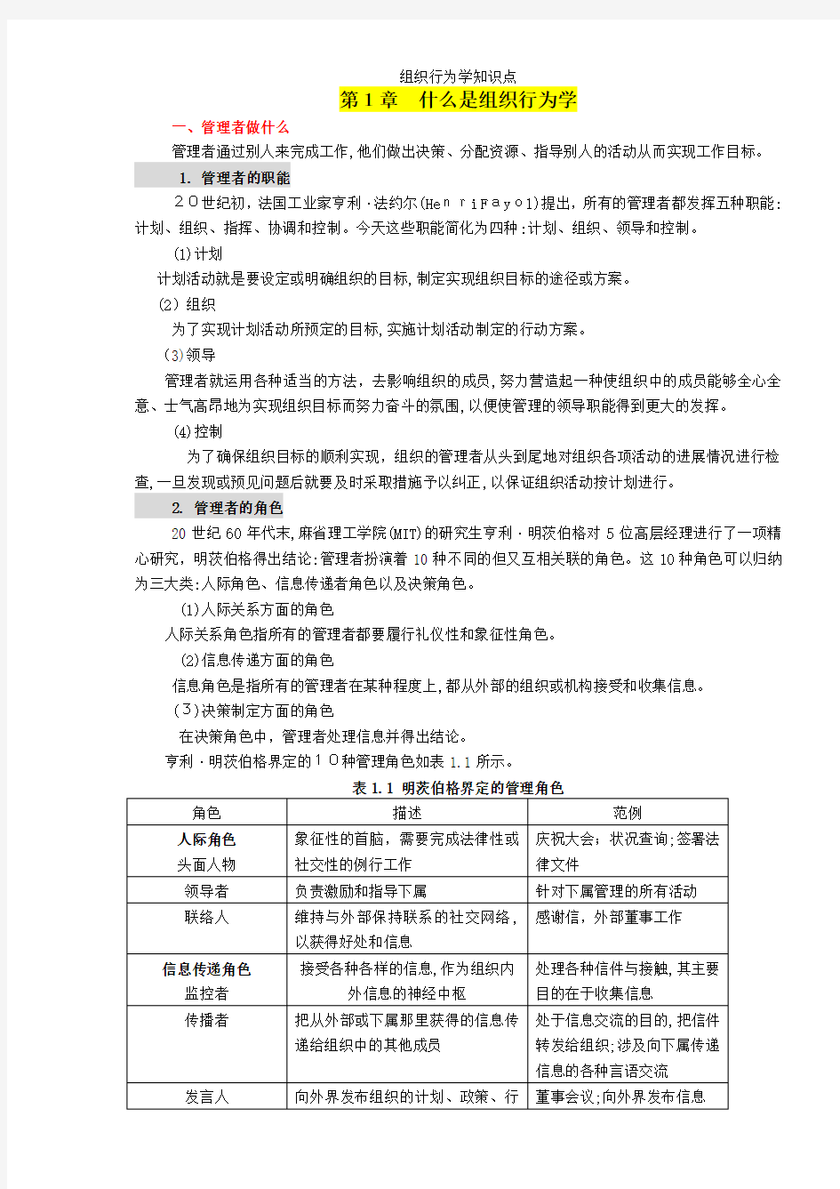 组织行为学知识点