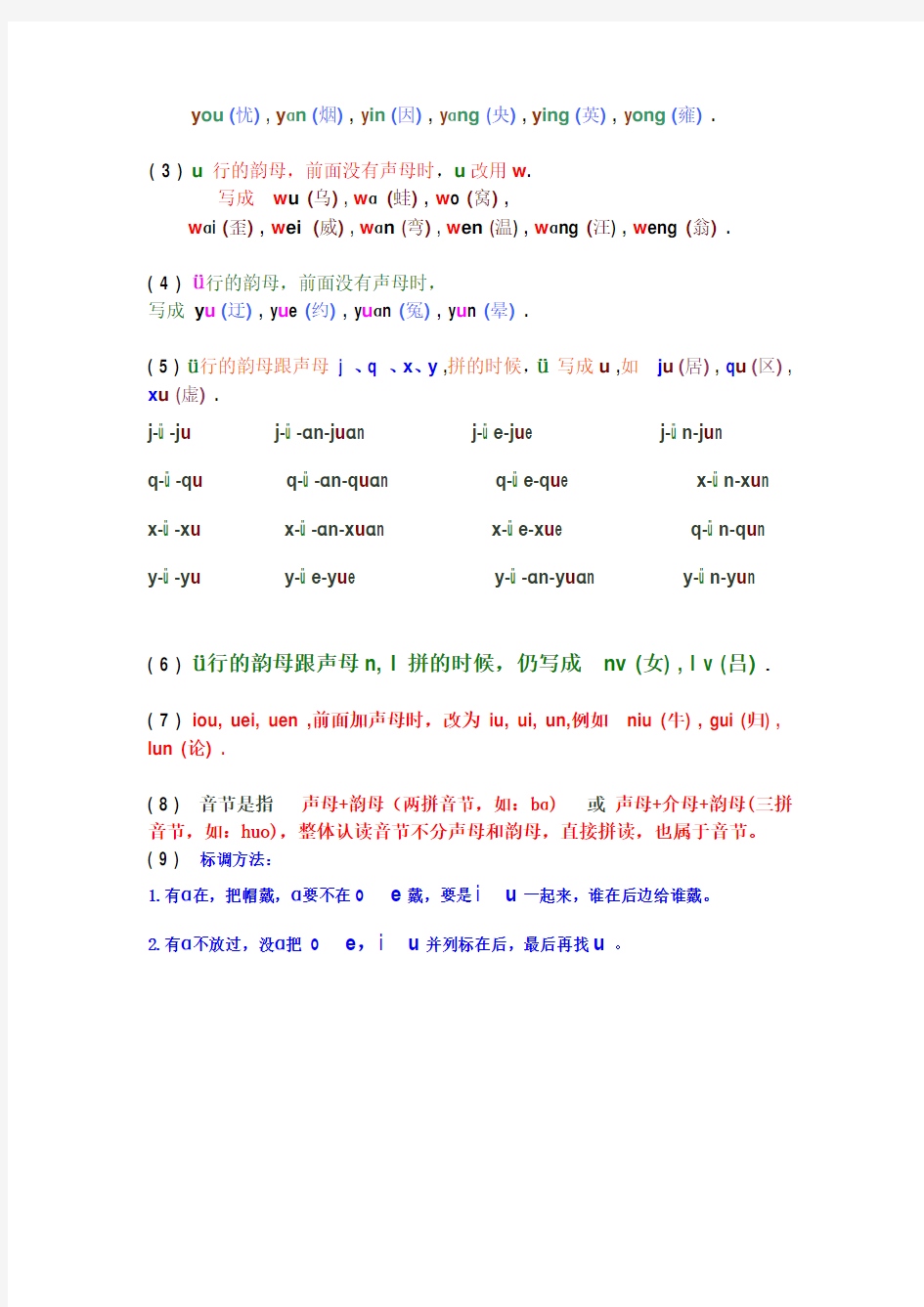 汉语拼音   声母表 韵母表