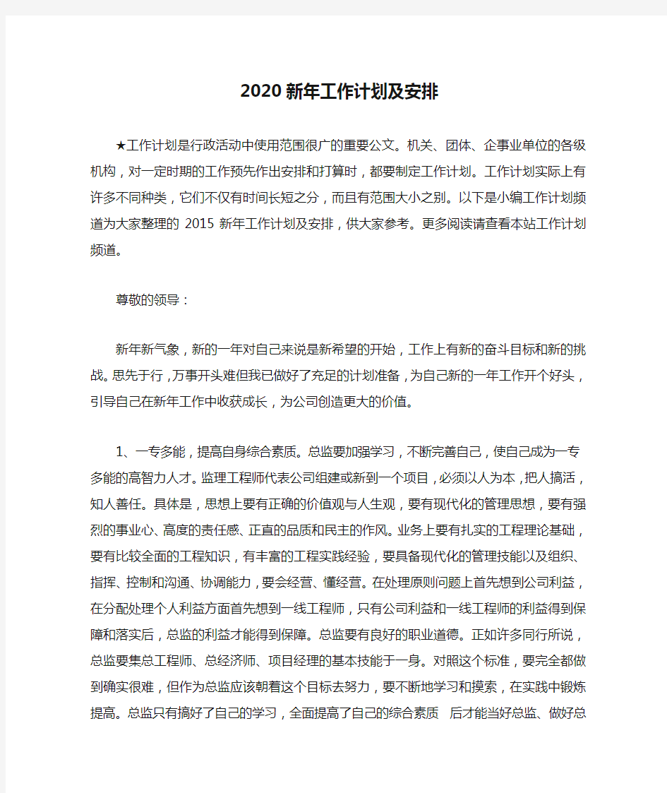 2020新年工作计划及安排