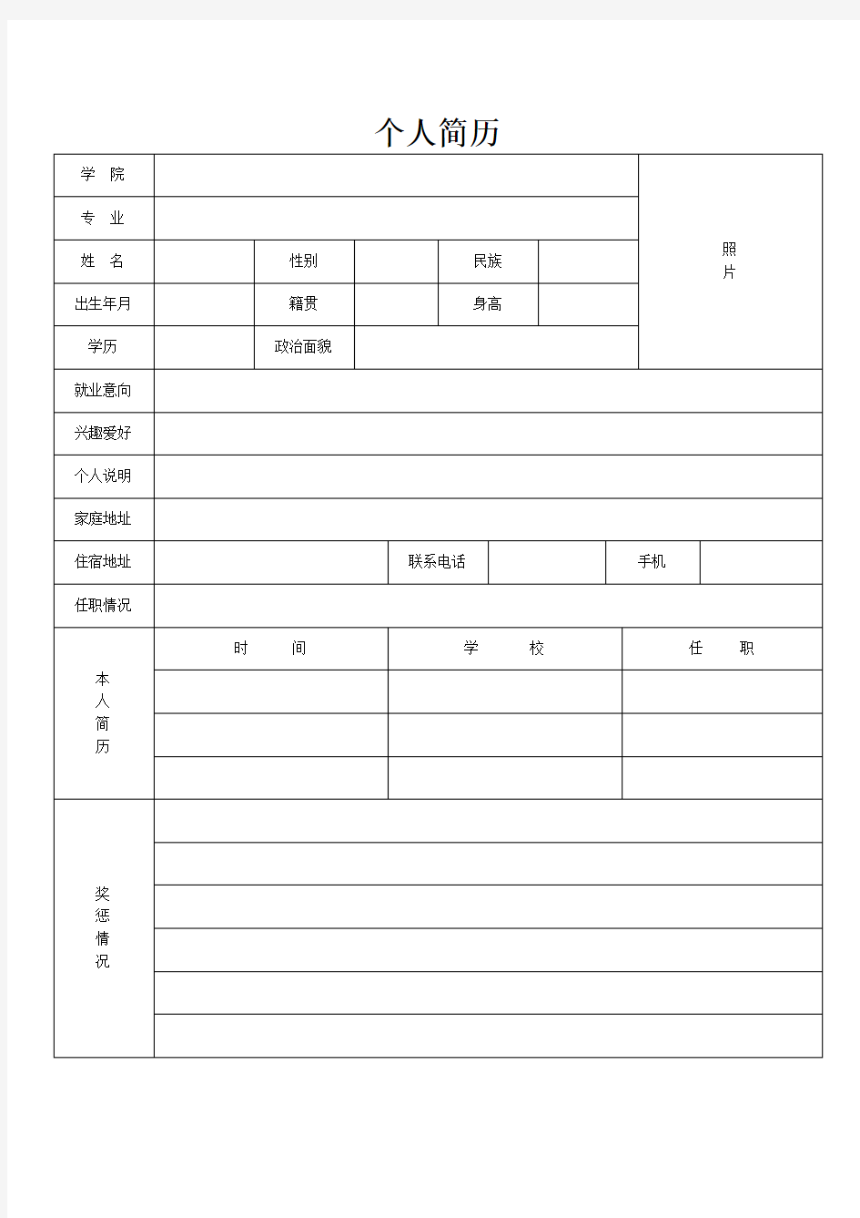 个人简历表格大全(可编辑修改word版)