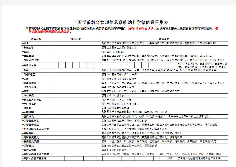 幼儿学籍信息采集表