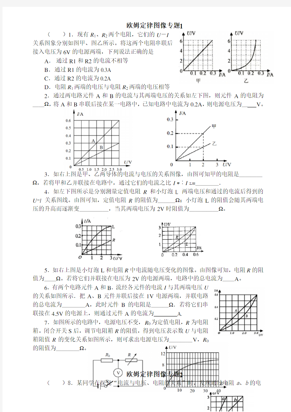 欧姆定律图像大全