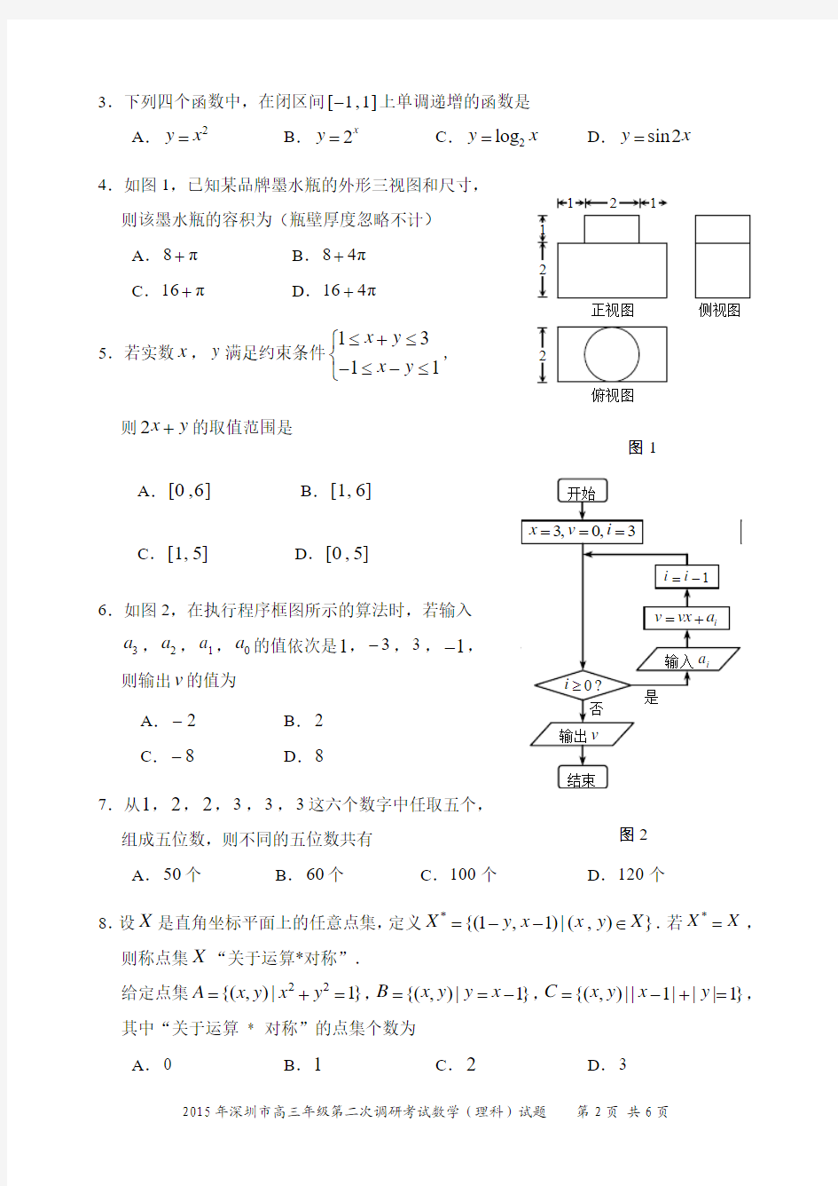 2015深圳二模理科数学