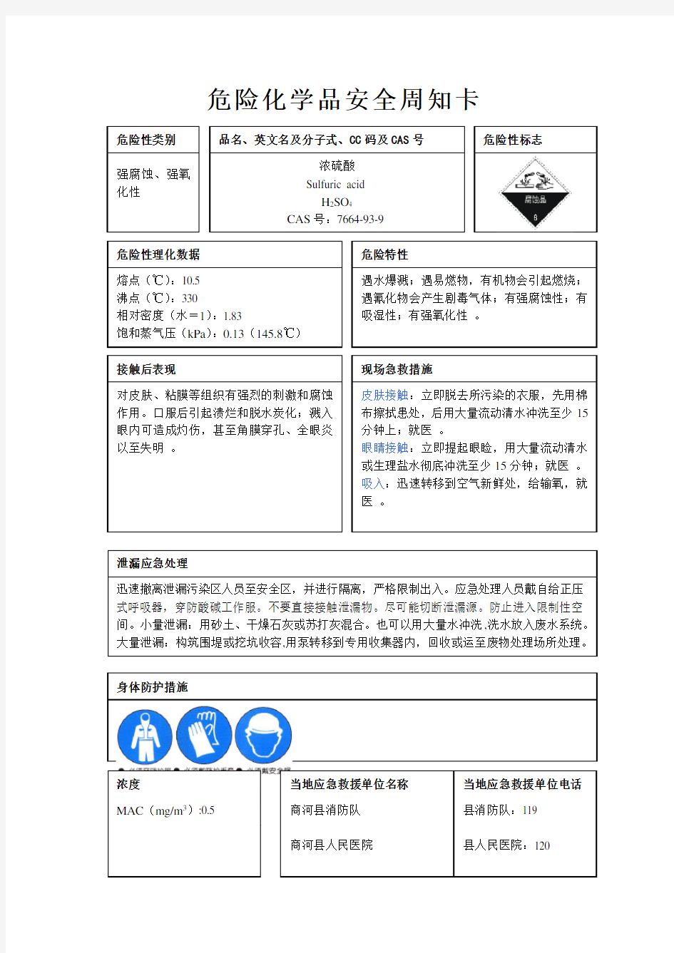 危险化学品安全周知卡编制完整版