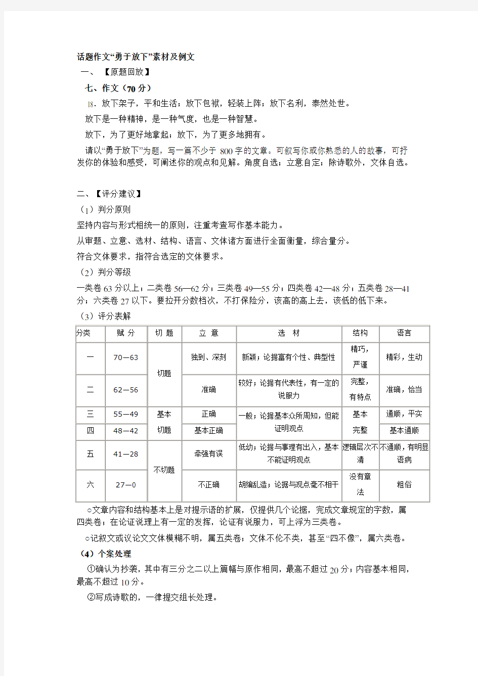 话题作文“勇于放下”素材及例文